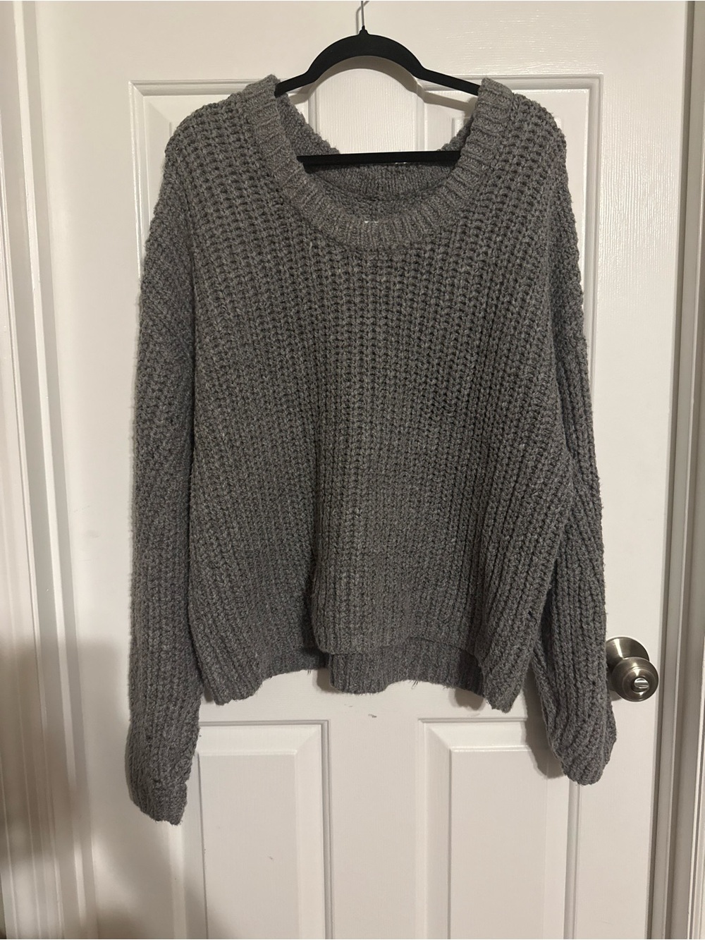Aerie Oversized Chunky Knit Grey Crewneck Sweater Chenille Ribbed Sz Large